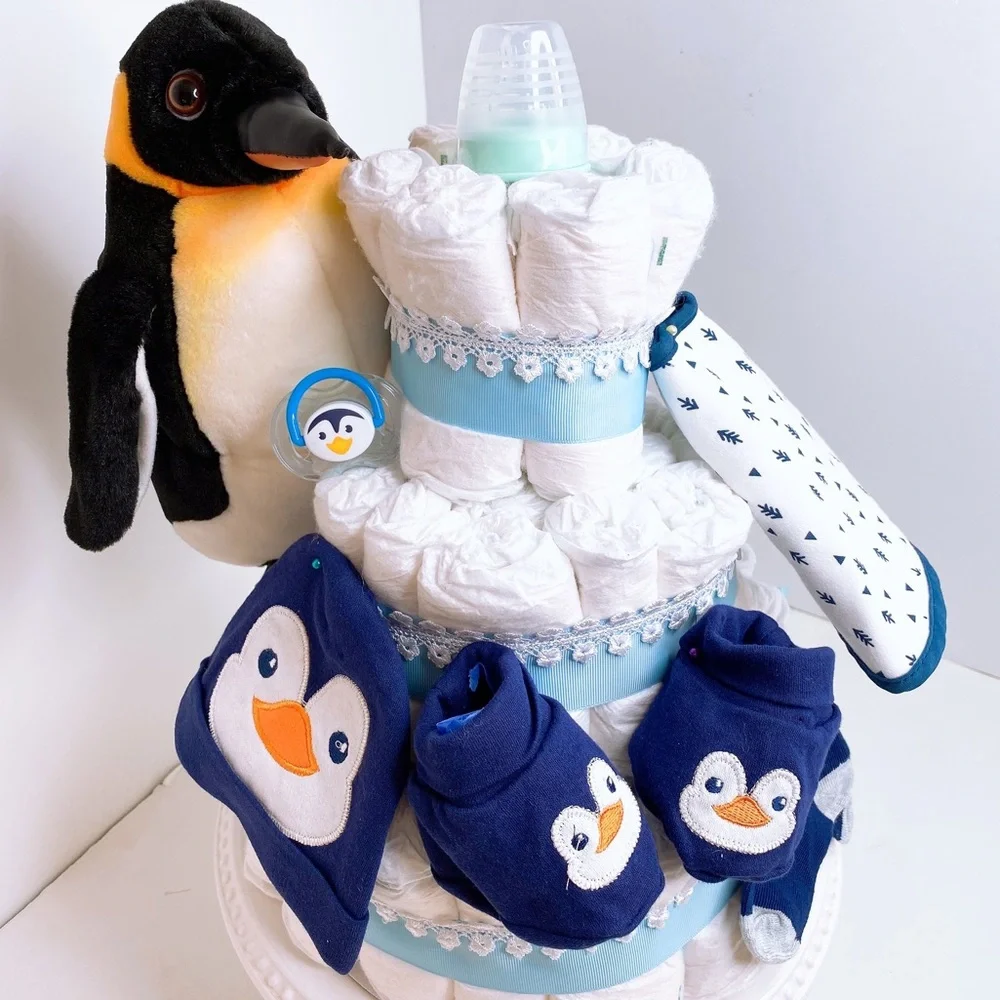 Penguin Diaper Cake, Baby Shower Gift